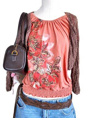 BOHO Y2K Orange Floral Top Style & co Size Medium
